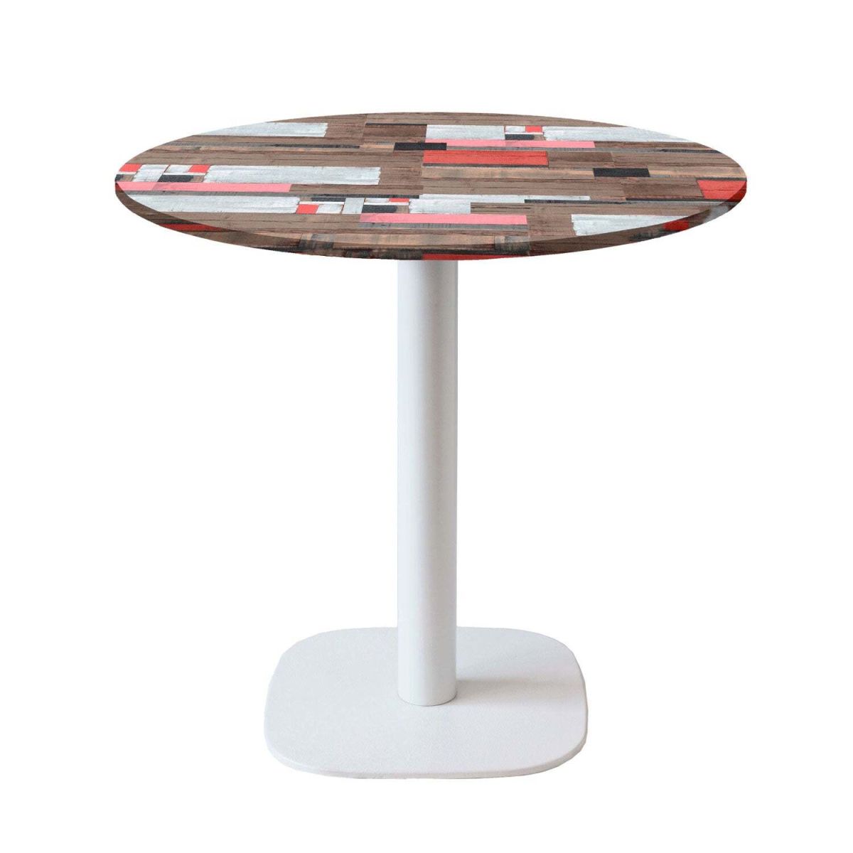 RestooTab Tisch Round rund Gestell weiß - Dekor Holz & Uni 75x70 cm (HxØ); Platte mehrfarbig, Gestell weiß; rund