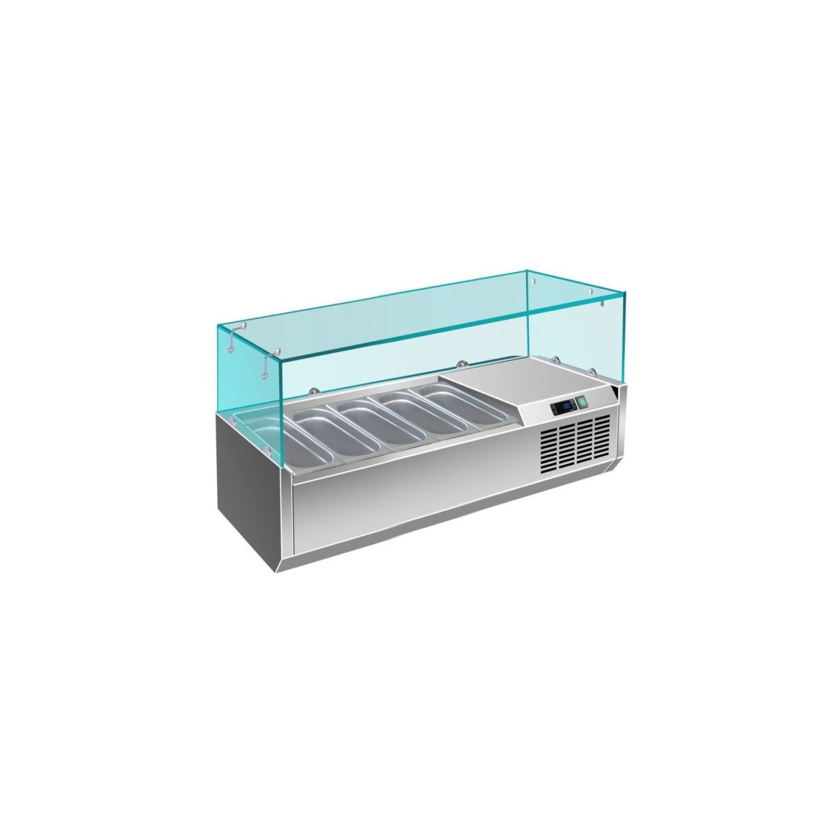 A&S Polarny Pizzakühlaufsatz mit Glasaufsatz 5x 1/4 GN 1200x335x460 mm 32600 ml, 120x46x33.5 cm (BxHxT); edelstahl