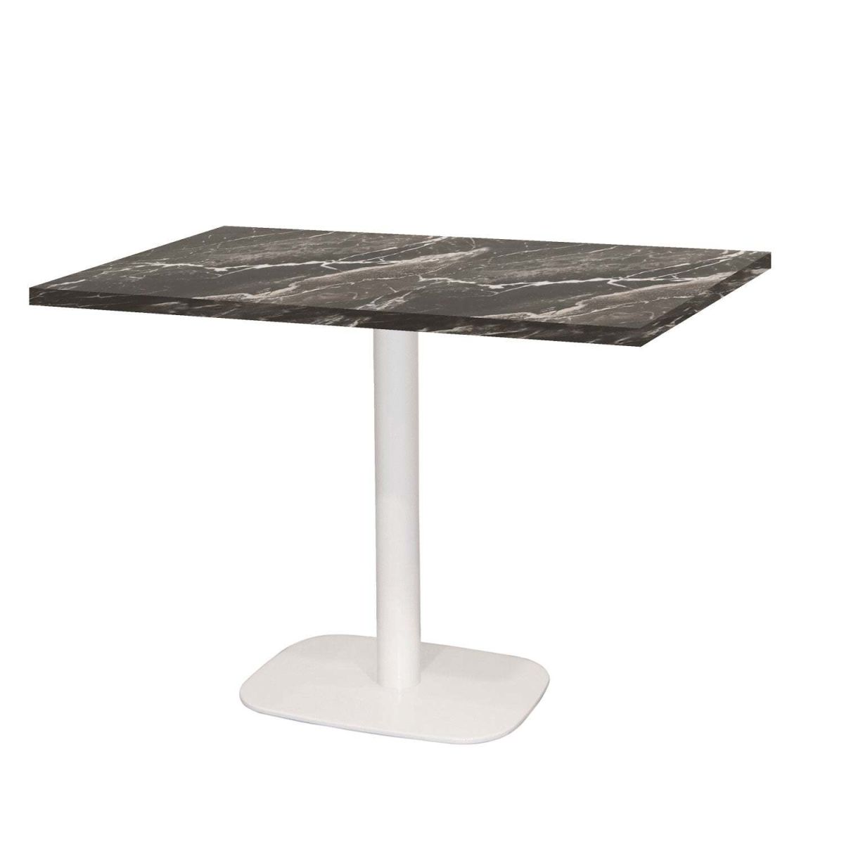 RestooTab Tisch Round rechteckig Gestell weiß - Dekor Stein 120x70x75 cm (LxBxH); Platte schwarz/braun/marmoriert, Gestell weiß; rechteckig