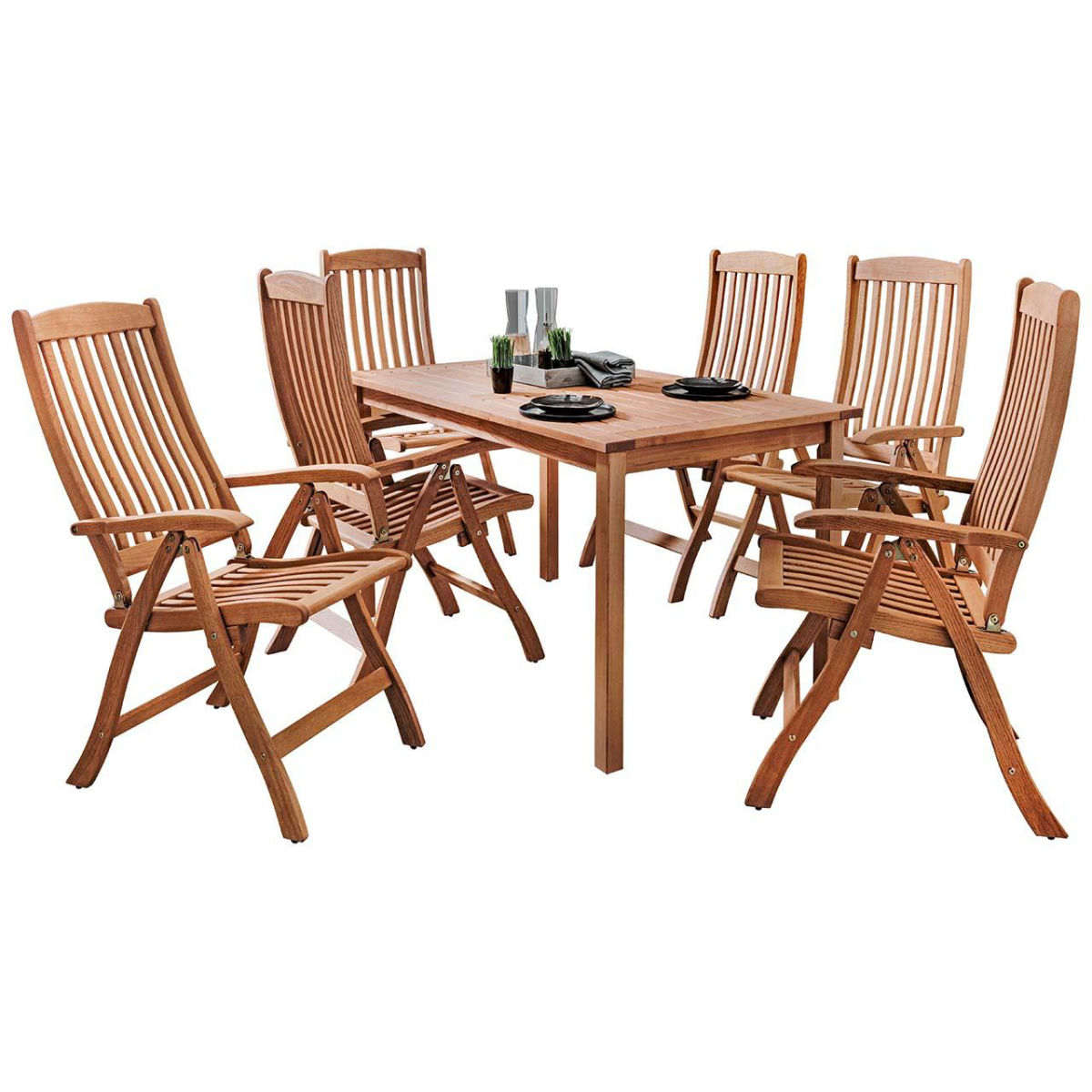 Rondo Gartenmöbel-Set 'Calea', 7-teilig, 6 Sessel, 1 Tisch; 150x90x75 cm (BxTxH); Sitz braun, Gestell braun