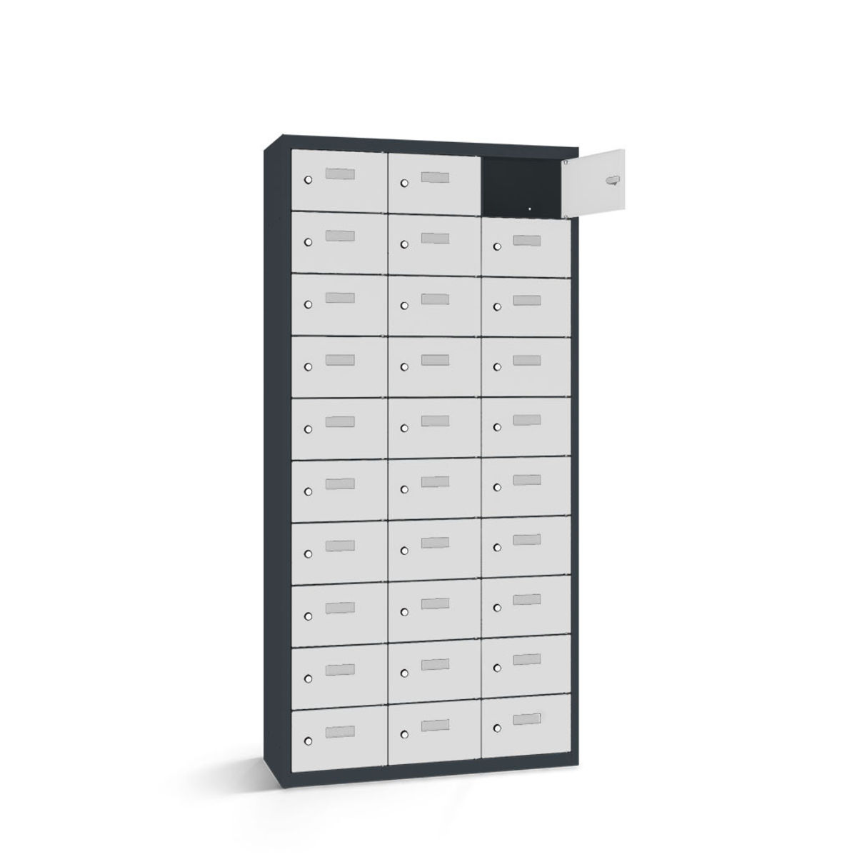 rotstahl Wertfachschrank 30 Fächer mit anthrazitgrauem Korpus 87.5x30x180 cm (BxTxH); hellgrau