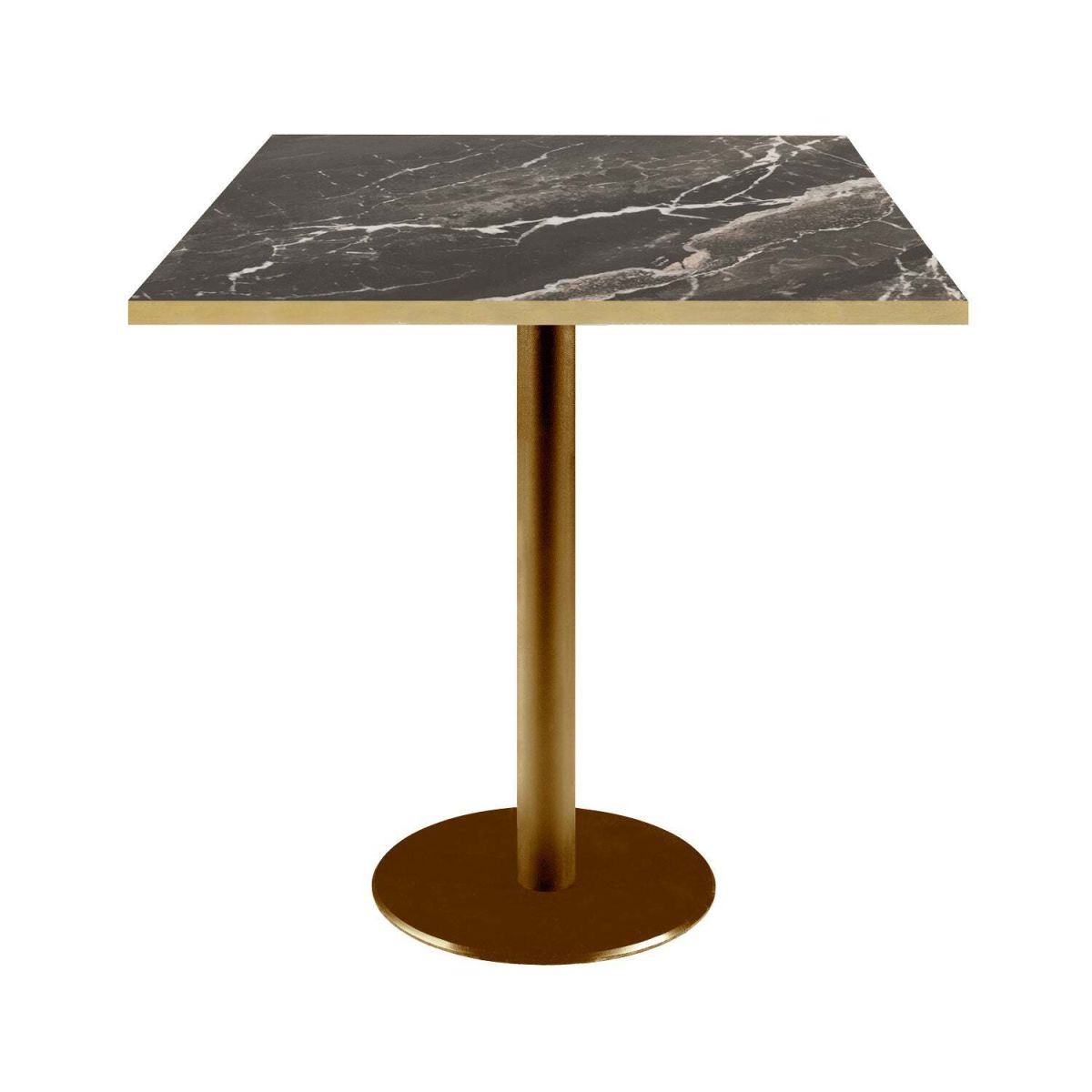 RestooTab Tisch Rome quadratisch Gestell goldmetallic - Kanten messingfarben 70x70x75 cm (LxBxH); Platte schwarz/braun/messing, Gestell messing; quadratisch
