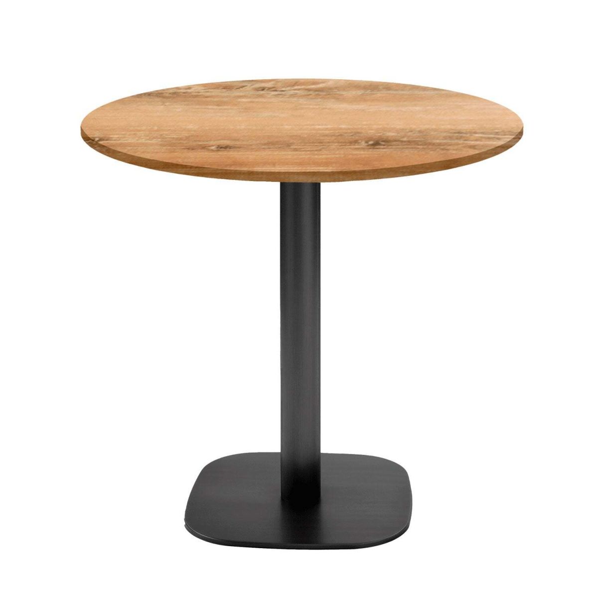 RestooTab Tisch Round rund - Dekor Stein & Holz 75x70 cm (HxØ); Platte eiche antik, Gestell schwarz; rund