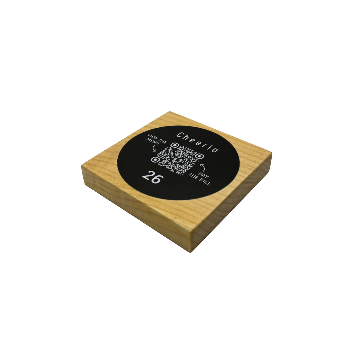 PRODUCTMATE Tischaufsteller liegend gerade mit QR-Code Aufkleber matt 11x11 cm (BxH); ahorn/hellbraun; 25 Stück / Pack