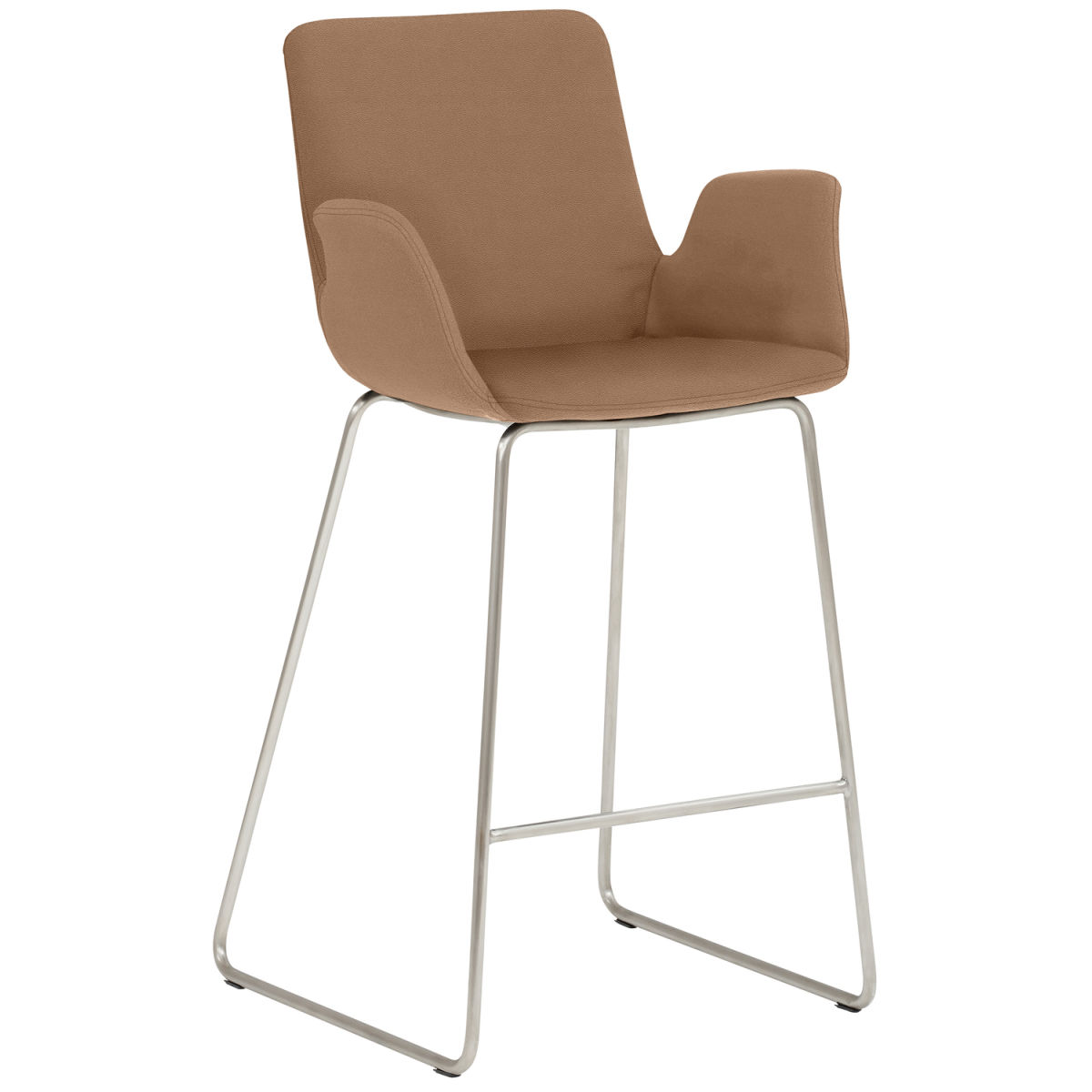 Mayer Sitzmöbel Tresenhocker mit Armlehnen, Kufengestell, Mikrofaser in Lederoptik Gestell silber 53x49x95 cm (BxTxH); Sitz hellbraun, Gestell silber