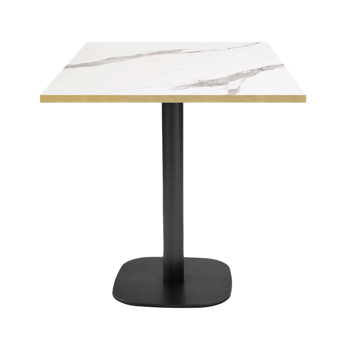 RestooTab Tisch Round quadratisch - Kanten messingfarben 70x70x75 cm (LxBxH); Platte weiß, Gestell schwarz; quadratisch