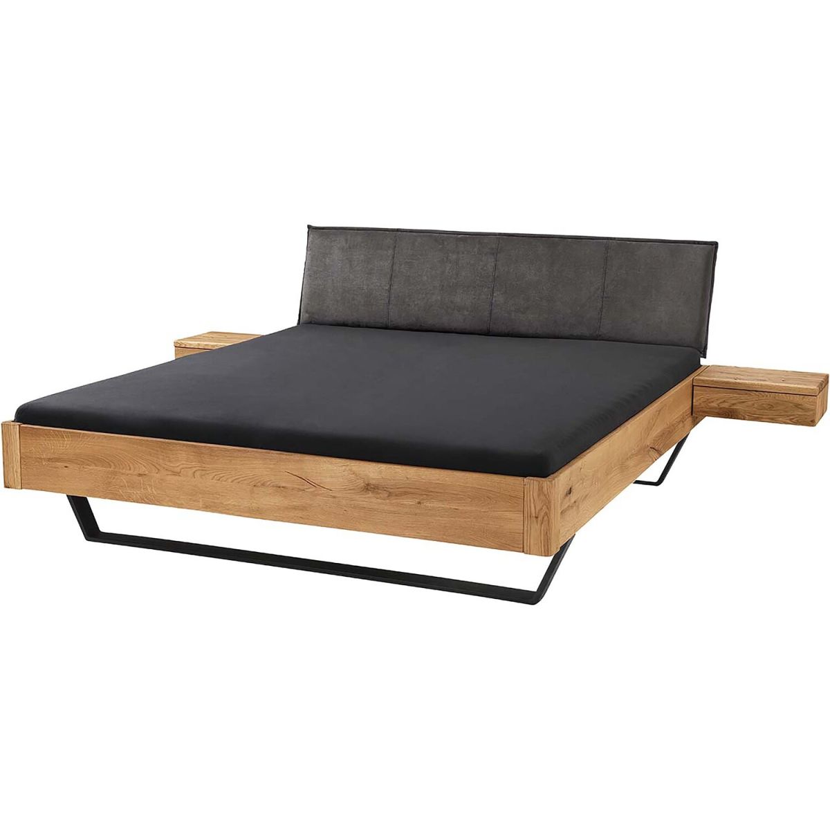 TPT Massivholzbett 'Bolle' mit Metallkufen und Polsterkopfteil, Wildeiche 145x220x87 cm (BxLxH); natur