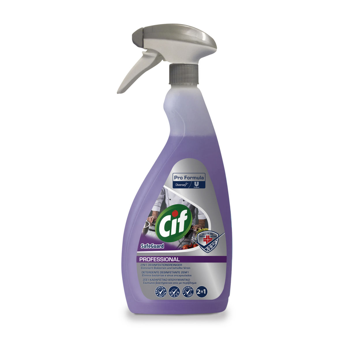 Diversey Cif Professional Safeguard 2in1 Desinfektionsreiniger, Reinigung und Desinfektion 0.75 l; lila; 6 Stück / Pack