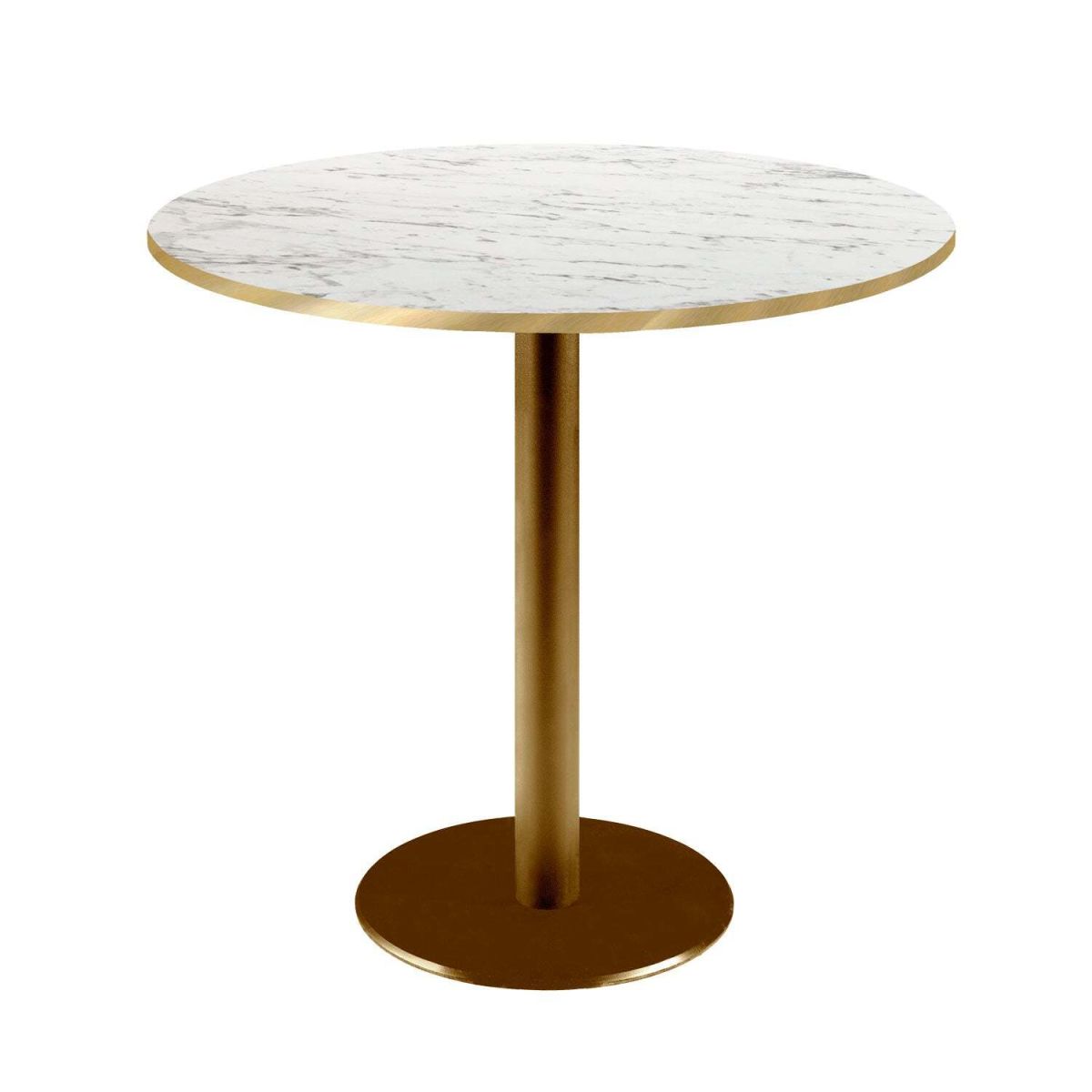 RestooTab Tisch Rome rund Gestell goldmetallic - Kanten messingfarben 75x70 cm (HxØ); Platte weiß/marmoriert/messing, Gestell messing; rund