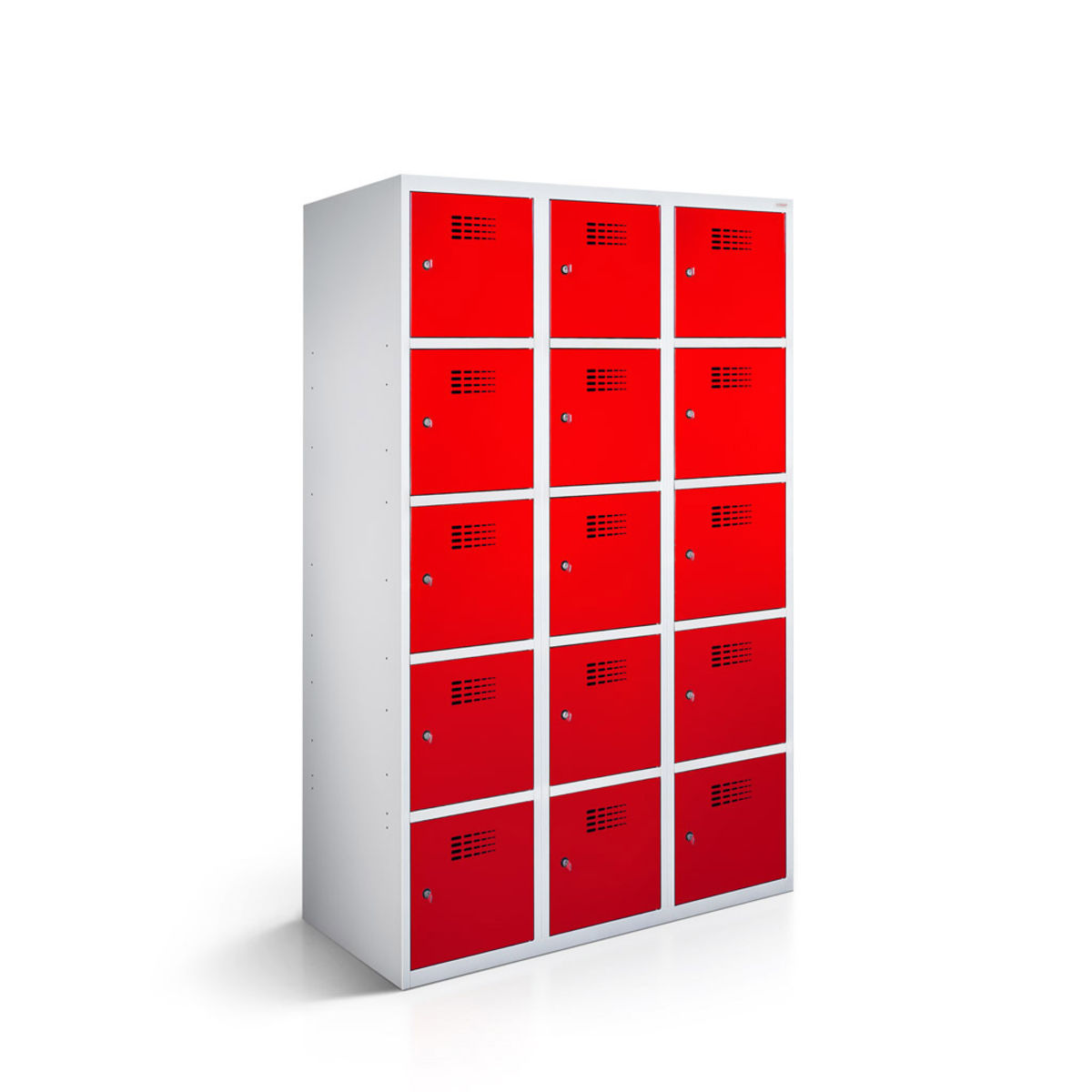 rotstahl Fächerschrank 15 Fächer mit lichtgrauem Korpus 90x50x180 cm (BxTxH); rot