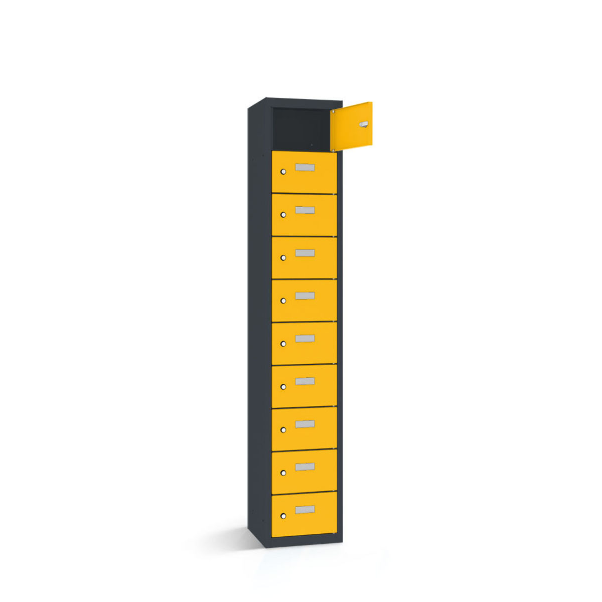 rotstahl Wertfachschrank 10 Fächer mit anthrazitgrauem Korpus 32.5x30x180 cm (BxTxH); gelb