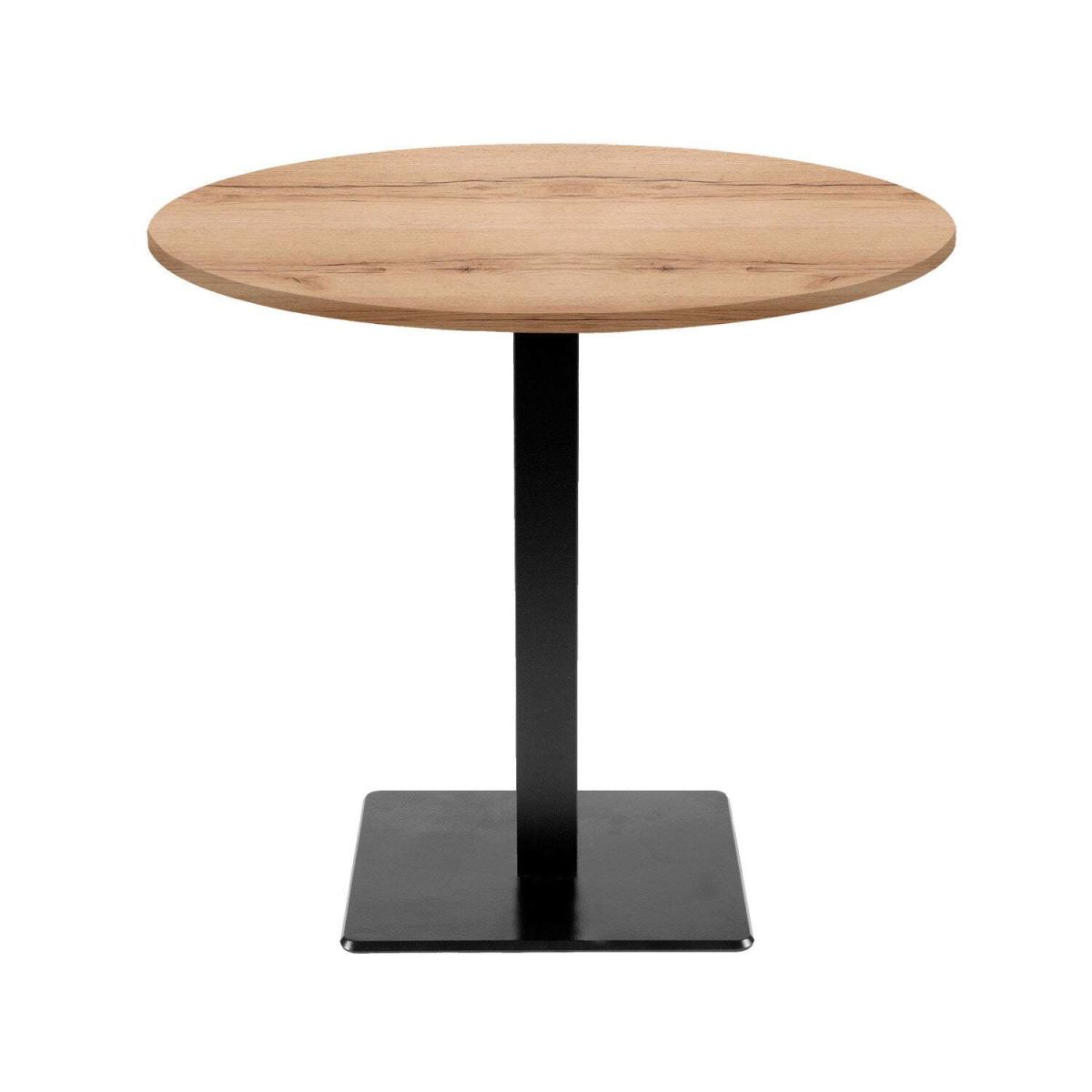 RestooTab Tisch Milan rund - Dekor Stein & Holz 75x70 cm (HxØ); Platte eiche/natur, Gestell schwarz; rund