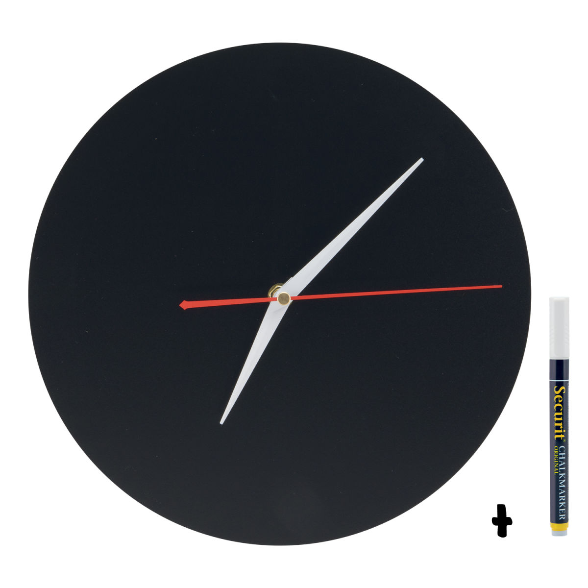 Lavagna da parete - Sagoma Orologio - Inclusi pennarello a gesso e kit velcro per fissaggio a parete - Fine serie Securit; 27x27 cm (LxH); nero