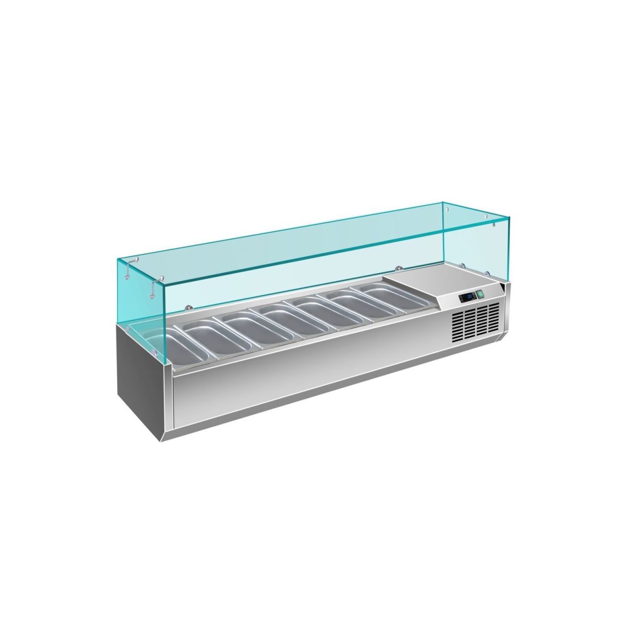 A&S Polarny Pizzaühlaufsatz mit Glasaufsatz 7x 1/4 GN 1600x335x460 mm 160x46x33.5 cm (BxHxT); edelstahl
