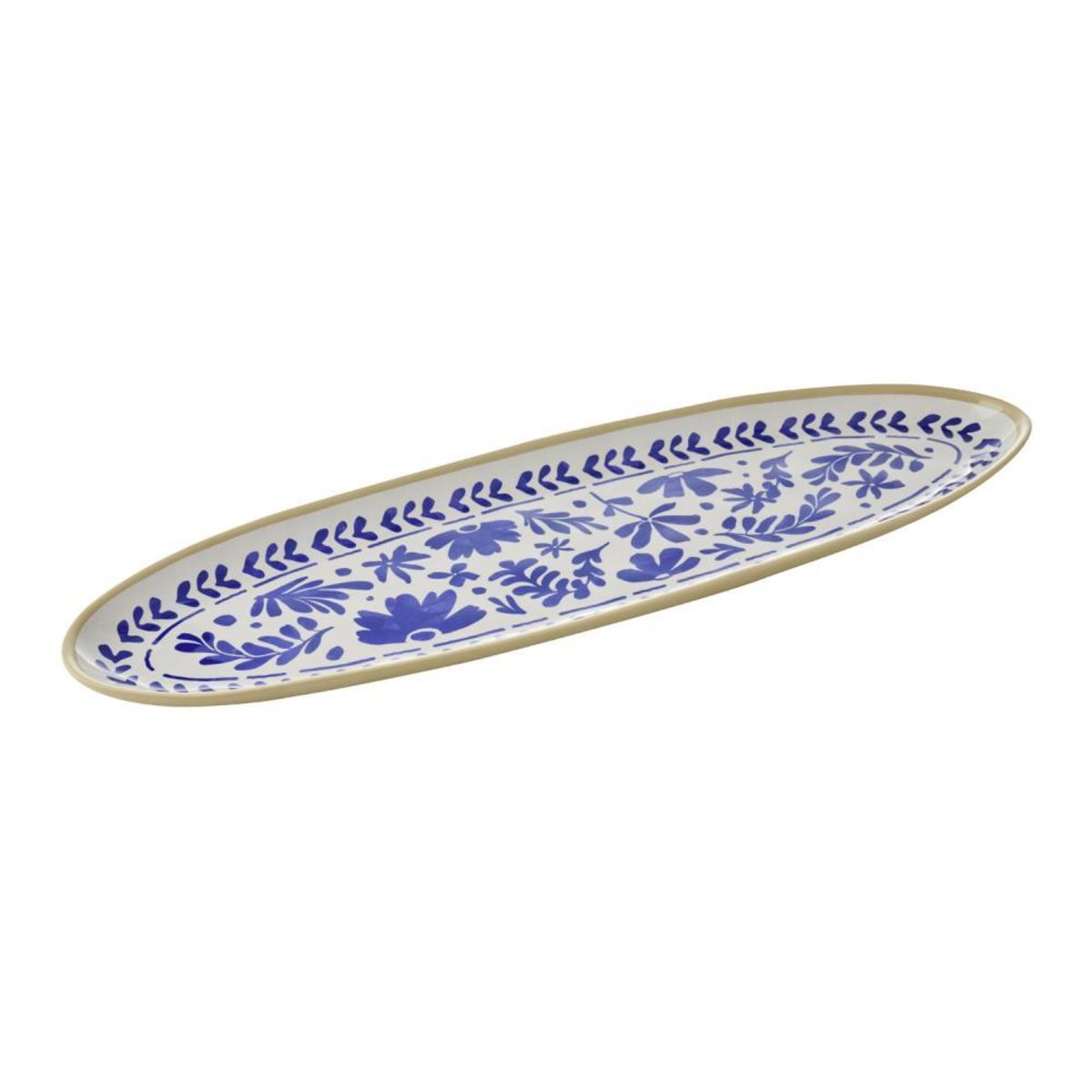 APS GN Tablett -FLORYN-; 52.5x16.5x2.5 cm (LxBxH); weiß/beige/blau; oval