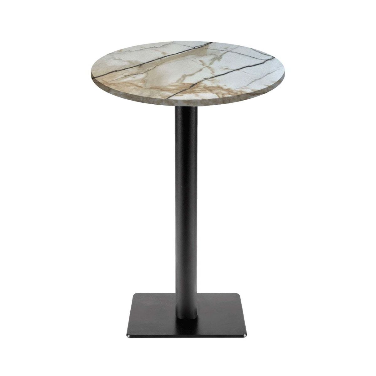 Tavolo alto Milano-T rotondo - laminato pietra RestooTab; 113x60 cm (HxØ); bianco lana/grigio/marmorizzato; rotonda