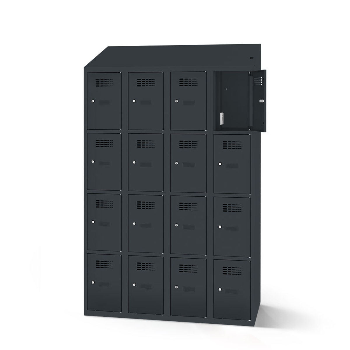 rotstahl Fächerschrank mit Ladefunktion 16 Fächer mit anthrazitgrauem Korpus 120x200 cm (BxH); anthrazit