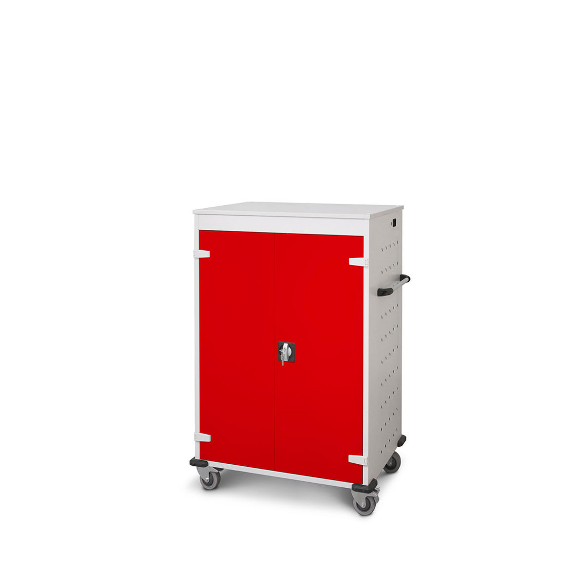 rotstahl Laptopwagen 20 Fächer mit lichtgrauem Korpus 92x125 cm (BxH); rot