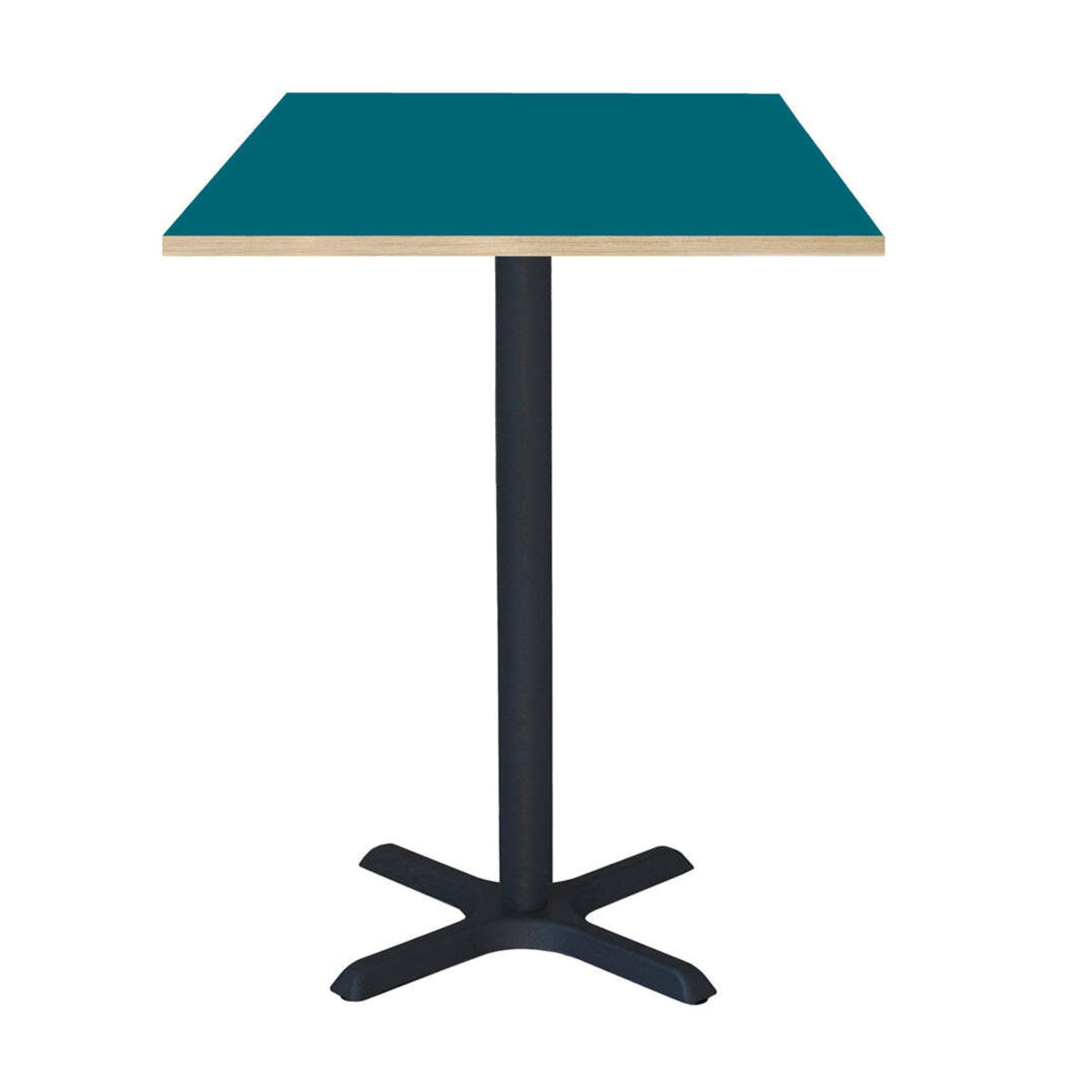 RestooTab Stehtisch Dina quadratisch - Dekor Holz & Uni 60x60x112 cm (LxBxH); Platte blau, Gestell schwarz; quadratisch