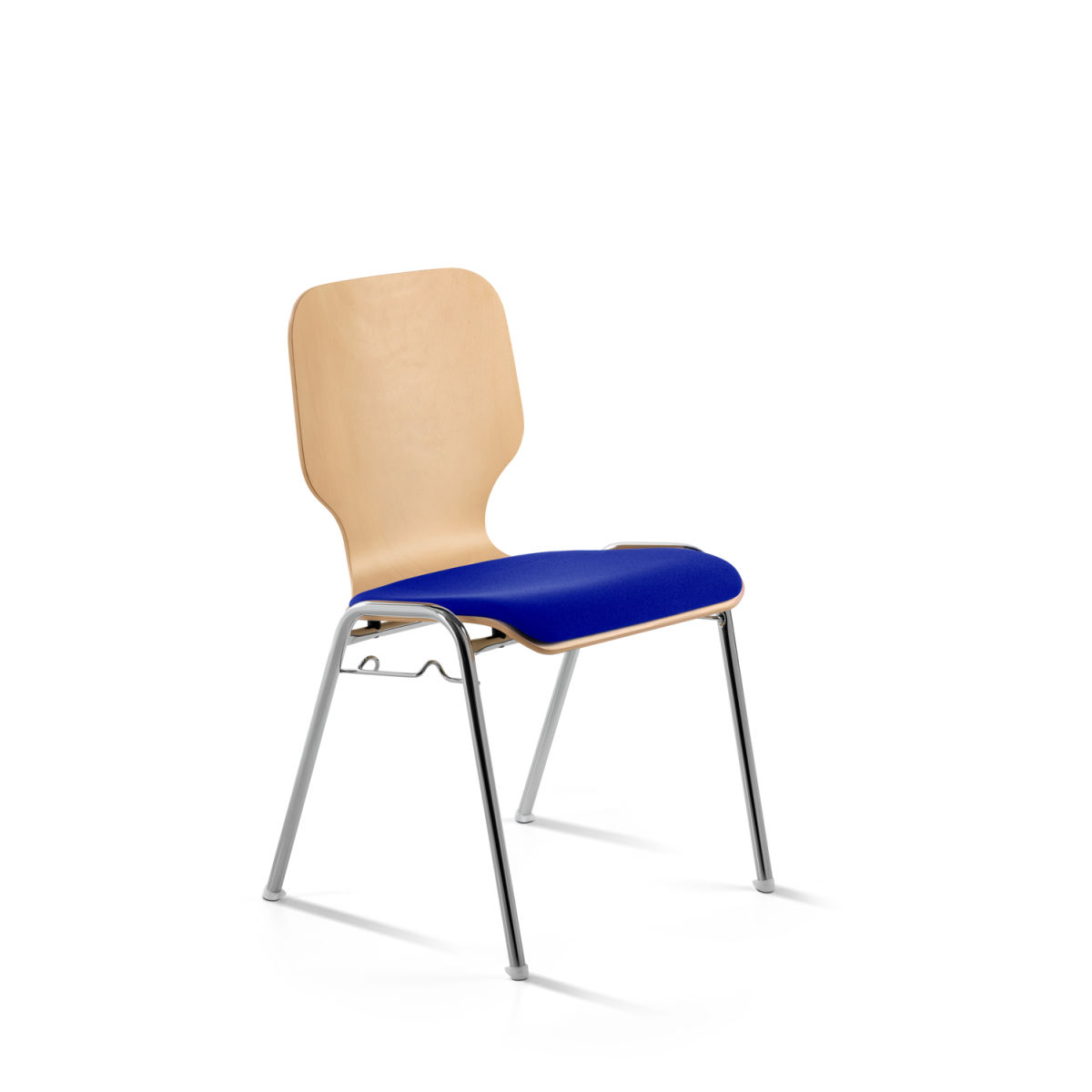 Mayer Sitzmöbel Stapelstuhl Holz gepolstert mit Reihenverbinder 53x50x82 cm (BxTxH); Sitz blau, Gestell chrom