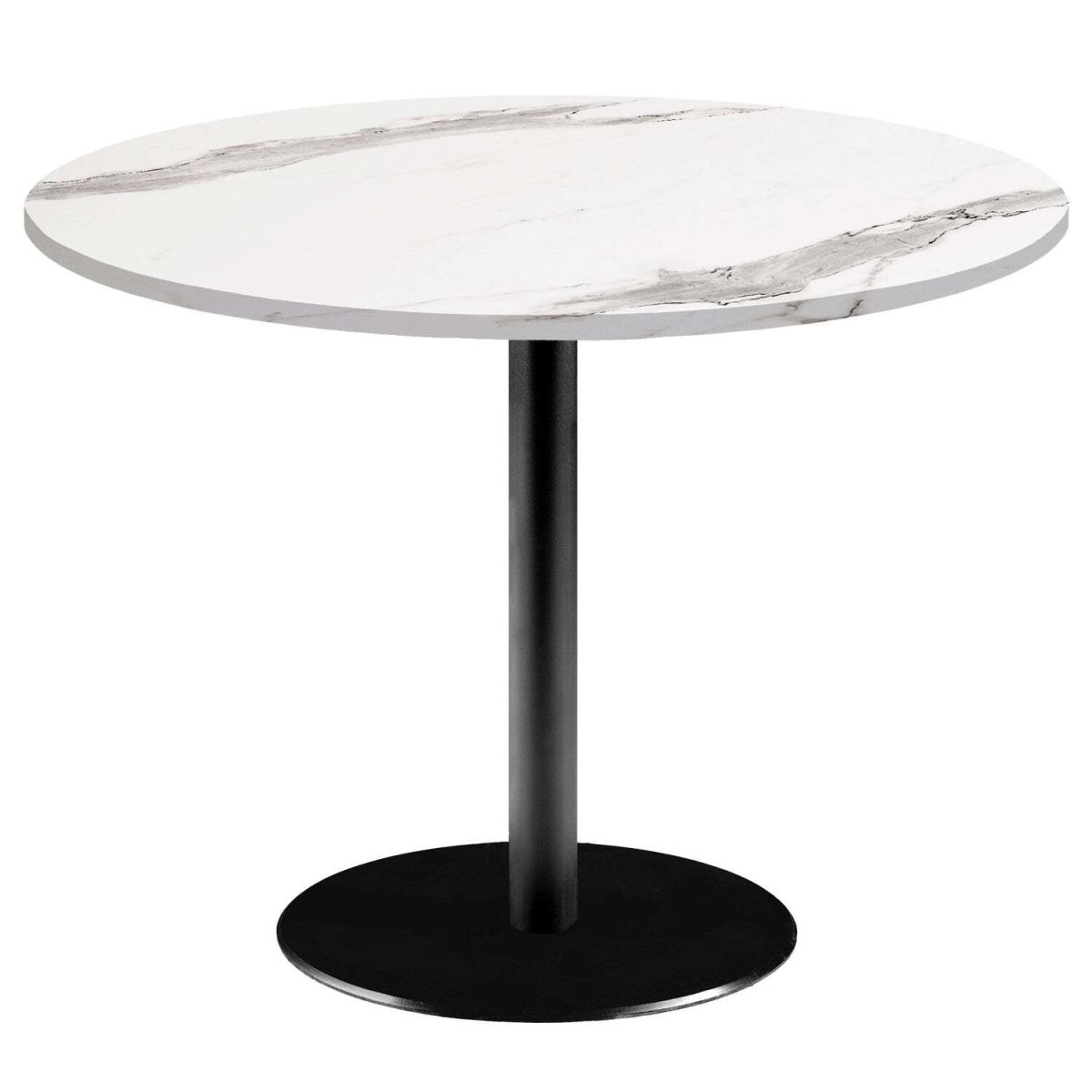 RestooTab Tisch Rome XL rund - Dekor Stein & Marmor 75x120 cm (HxØ); Platte weiß/grau/marmoriert, Gestell schwarz; rund