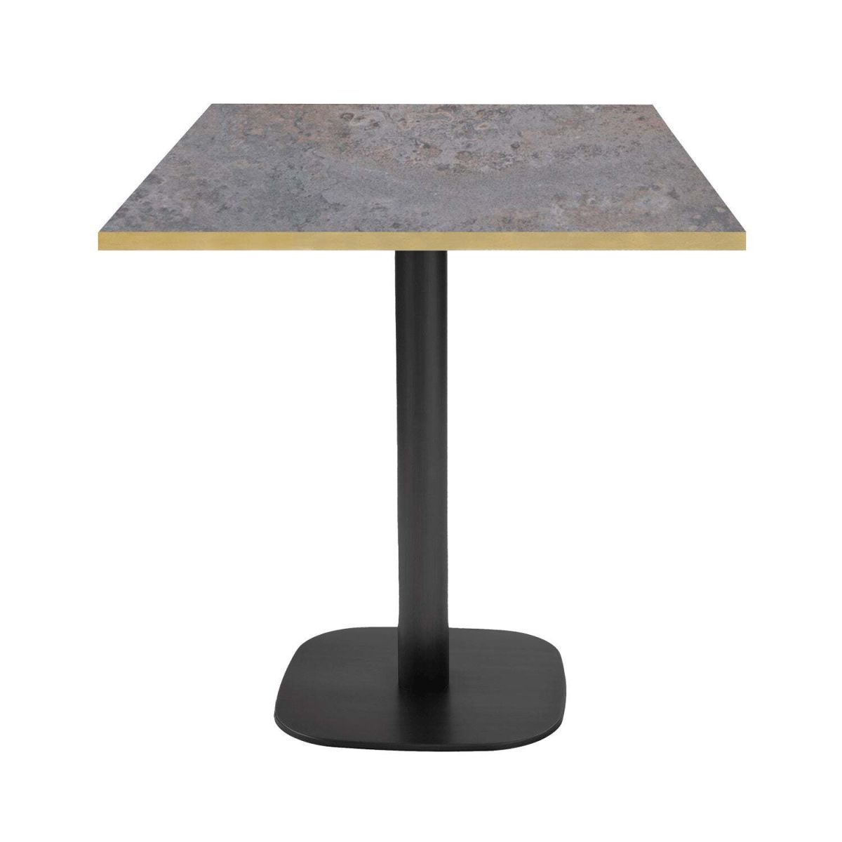 RestooTab Tisch Round quadratisch - Kanten messingfarben 70x70x75 cm (LxBxH); Platte metall antik, Gestell schwarz; quadratisch