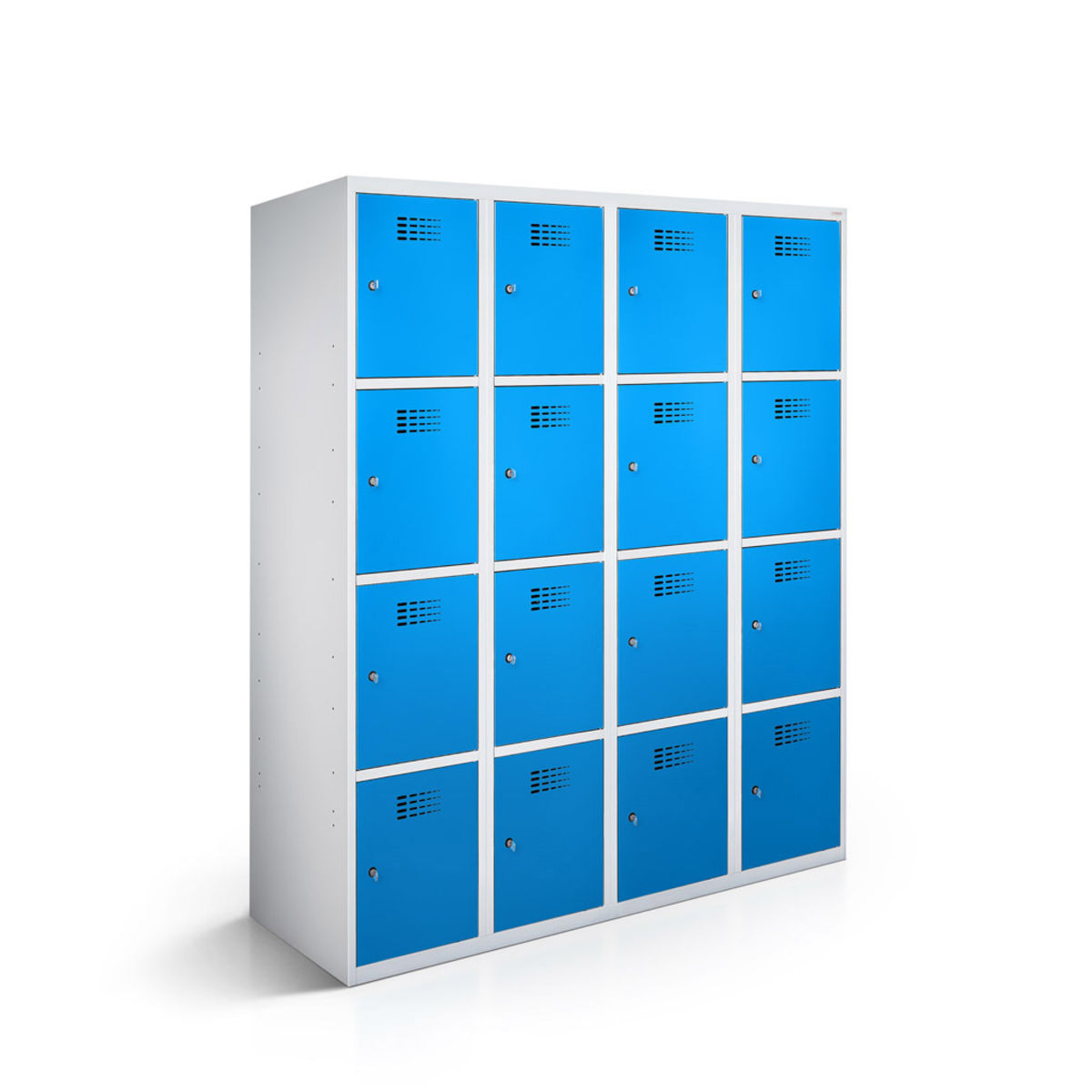 rotstahl Fächerschrank 16 Fächer mit lichtgrauem Korpus 120x50x180 cm (BxTxH); blau