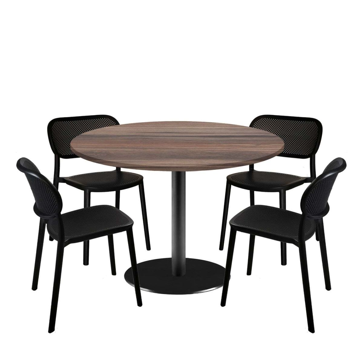 RestooTab Esstisch-Set Rome XL mit 4 Stühlen - Dekor Holz 120x120x75x120 cm (LxBxHxØ); eiche geräuchert; Gestell schwarz; rund