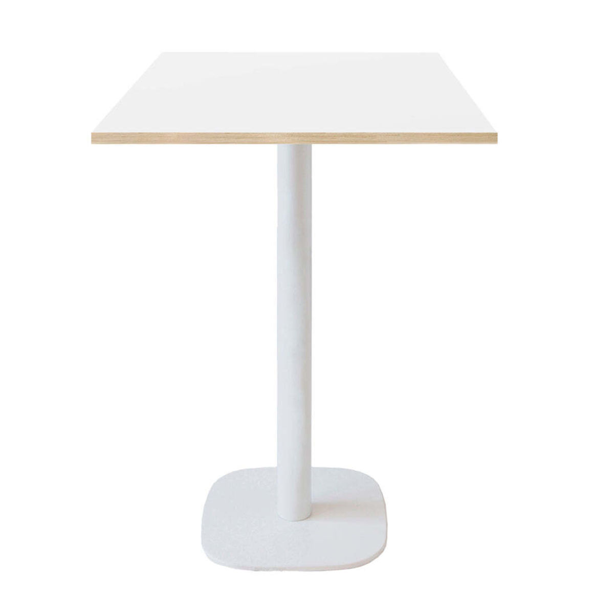 RestooTab Stehtisch Round quadratisch Gestell weiß - Dekor Holz & Uni 60x60x113 cm (LxBxH); Platte weiß, Gestell weiß; quadratisch