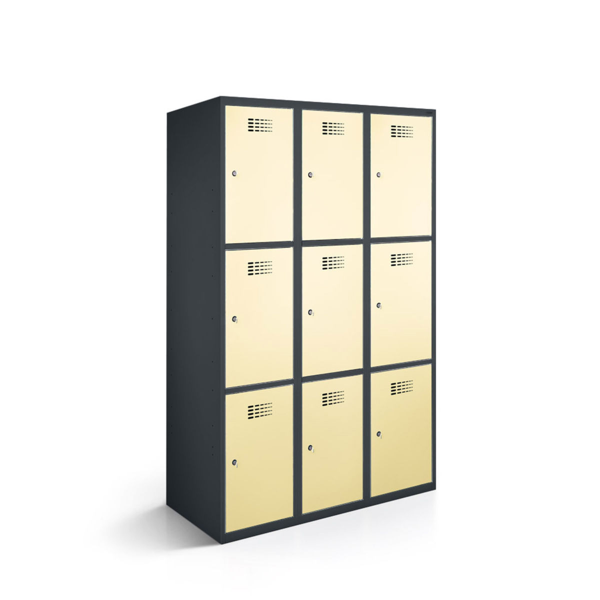 rotstahl Fächerschrank 9 Fächer mit anthrazitgrauem Korpus 90x50x180 cm (BxTxH); elfenbein