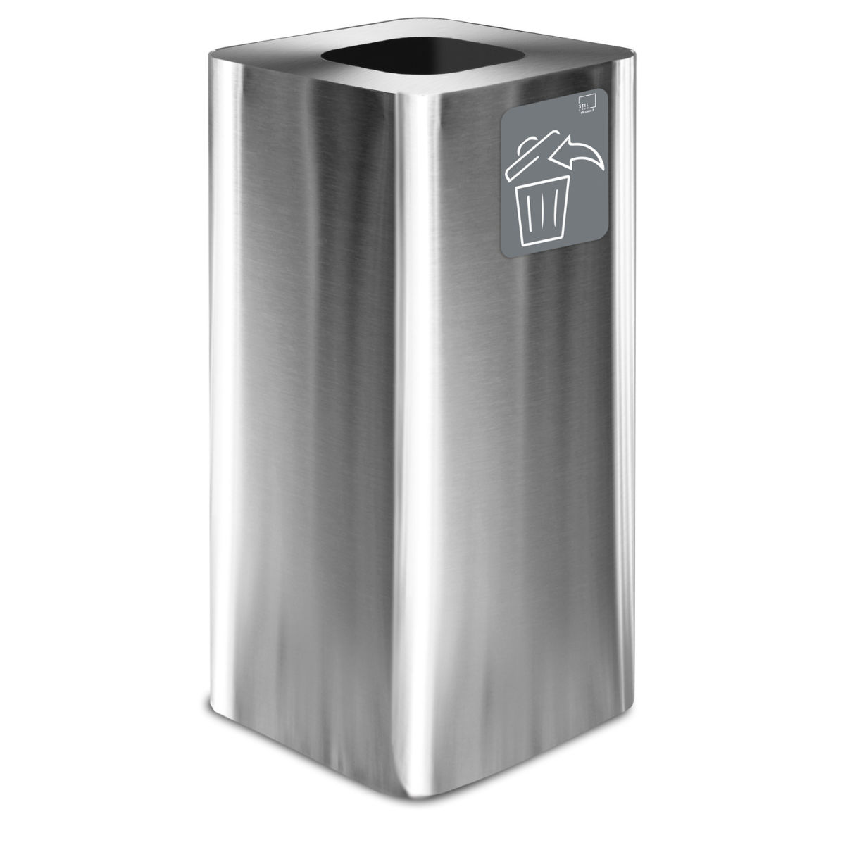 STIL CASA Stil Casa PURE Abfallsammelbehälter, Edelstahl, 38x38xh. 80 cm, mit Magnetpiktogramm, 100 Liter, satiniert. 100 l, 38.3x38.3x82.5 cm (LxBxH); silber; rechteckig