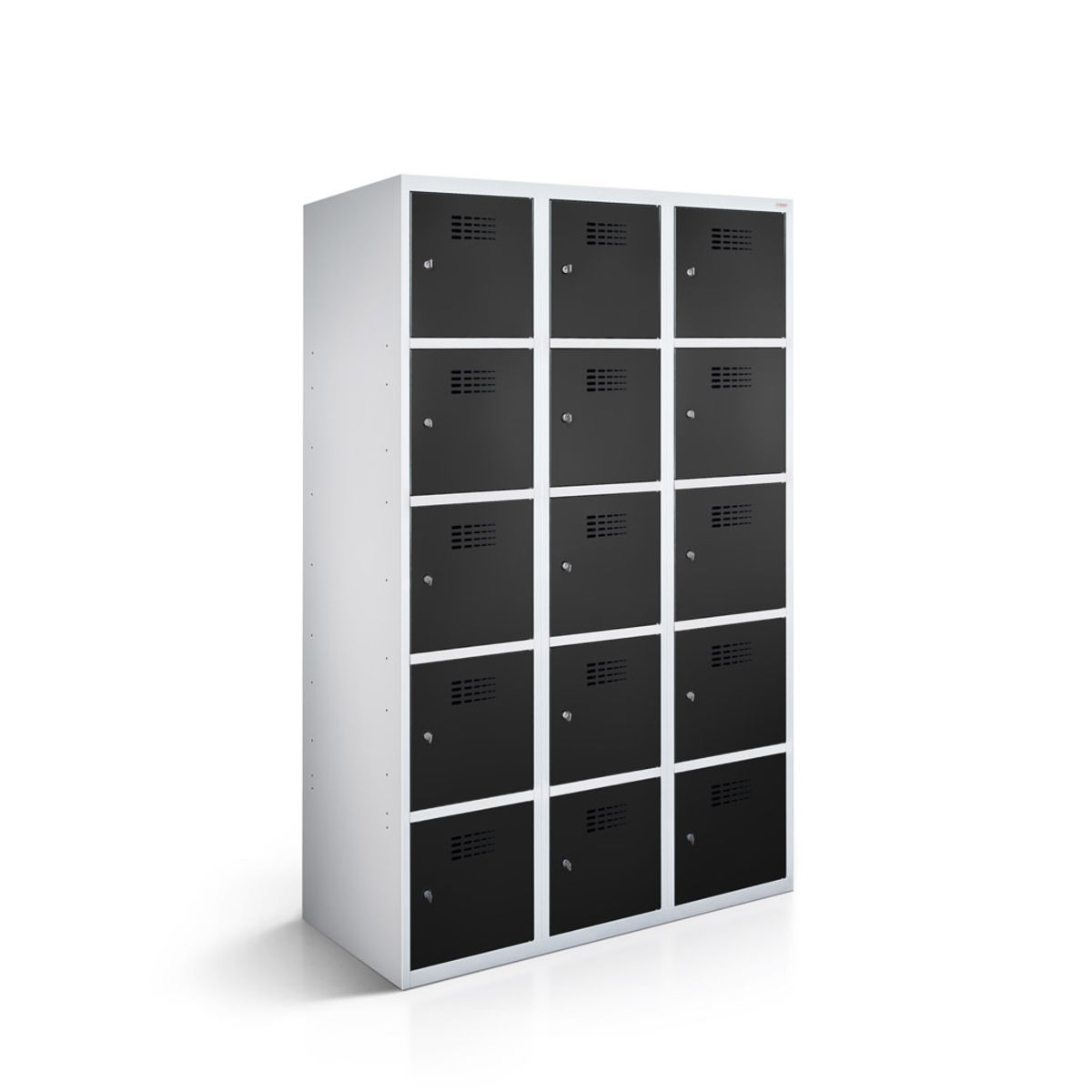 rotstahl Fächerschrank 15 Fächer mit lichtgrauem Korpus 120x50x180 cm (BxTxH); schwarz