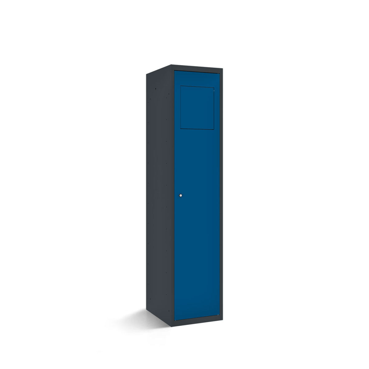 rotstahl Wäschesammelschrank mit Einwurfklappe mit anthrazitgrauem Korpus 40x50x180 cm (BxTxH); dunkelblau