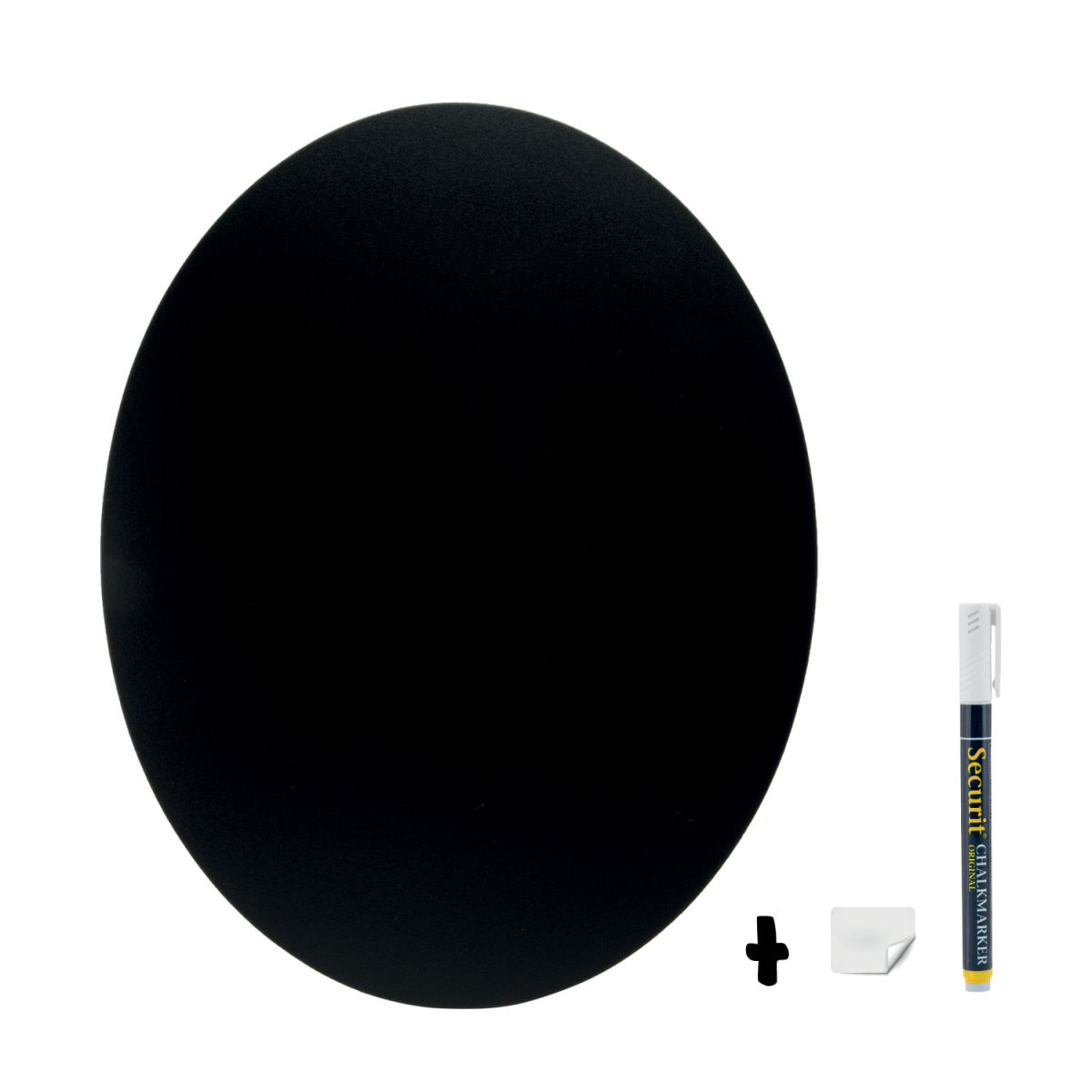 Lavagna da parete - Silhouette Ovale - Pennarello a gesso e kit velcro per fissaggio a parete inclusi - Fine serie Securit; 37.5x30 cm (LxH); nero