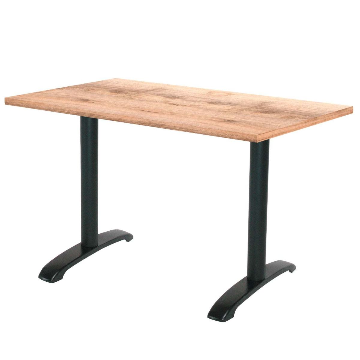 RestooTab Tisch Bazila rechteckig - Dekor Stein & Holz 120x70x74 cm (LxBxH); Platte eiche/hellbraun, Gestell schwarz; rechteckig