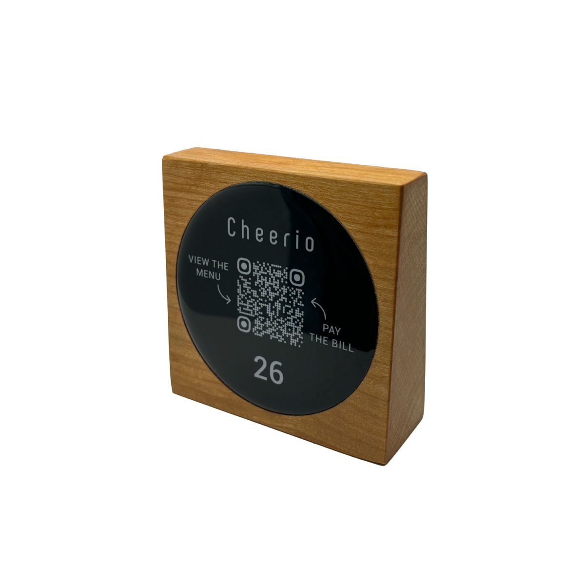 PRODUCTMATE Tischaufsteller stehend mit QR-Code Aufkleber glänzend 8.5x8.5 cm (BxH); kirschbaum antik/braun antik; 25 Stück / Pack