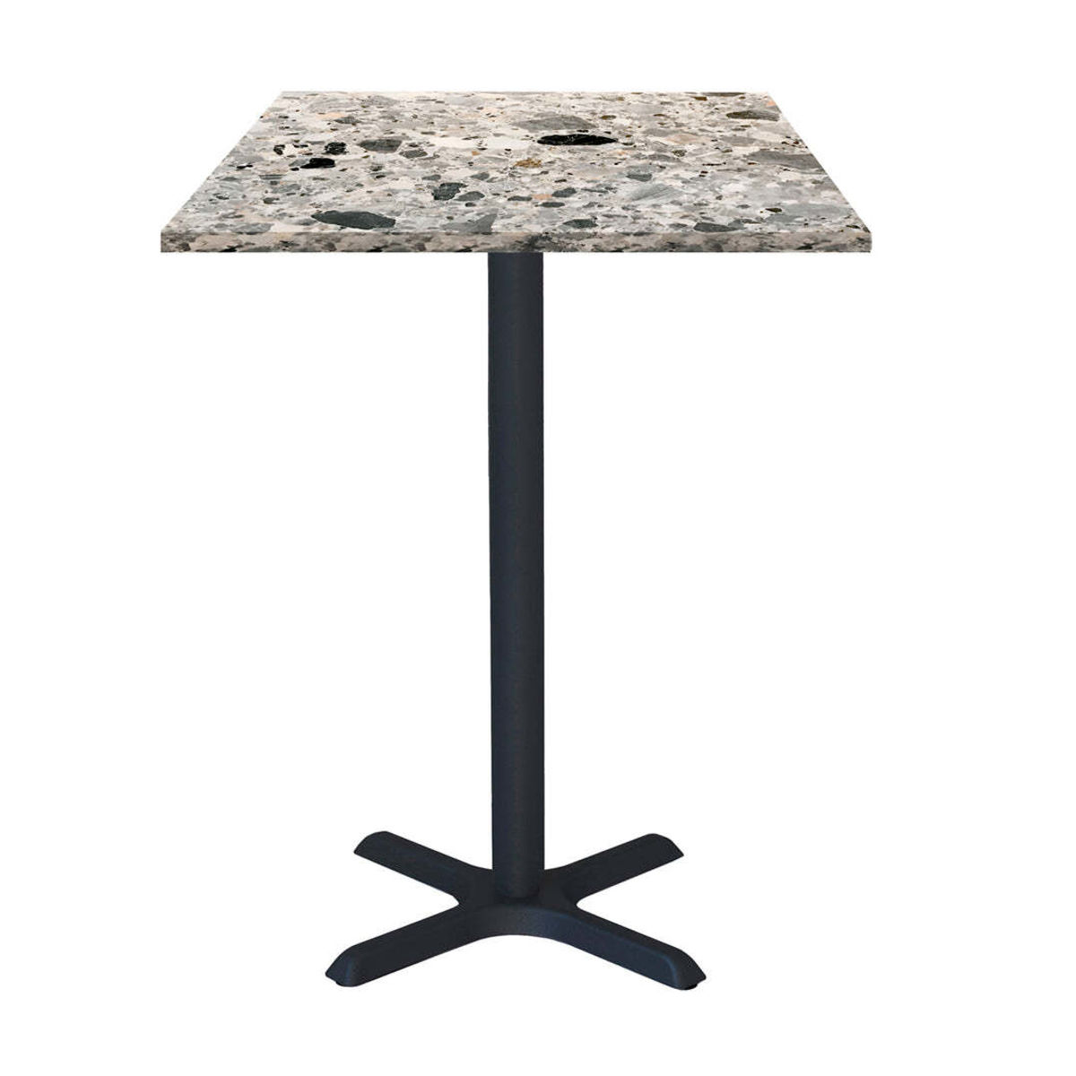RestooTab Stehtisch Dina quadratisch - Dekor Stein 60x60x112 cm (LxBxH); Platte grau/terrazzo, Gestell schwarz; quadratisch