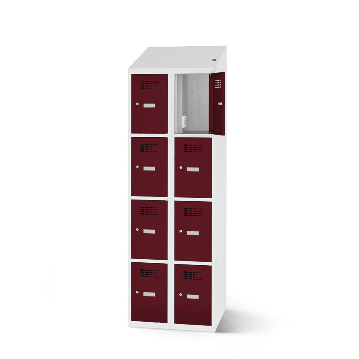 rotstahl Fächerschrank mit Ladefunktion 8 Fächer mit lichtgrauem Korpus 60x200 cm (BxH); bordeaux