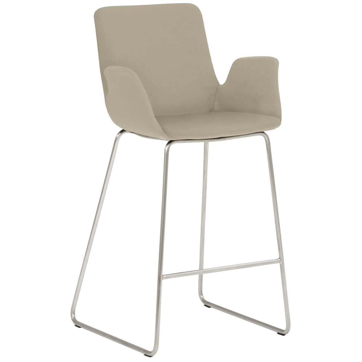 Mayer Sitzmöbel Tresenhocker mit Armlehnen, Kufengestell, Mikrofaser in Lederoptik Gestell silber 53x49x95 cm (BxTxH); Sitz taupe, Gestell silber