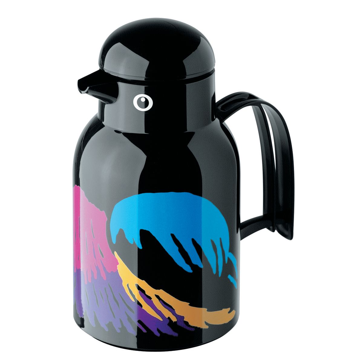 helios Isolierkanne Thermo-Bird 1,0 l Paradiesvogel 1 l, 25.5 cm (H); schwarz/blau/gelb/pink