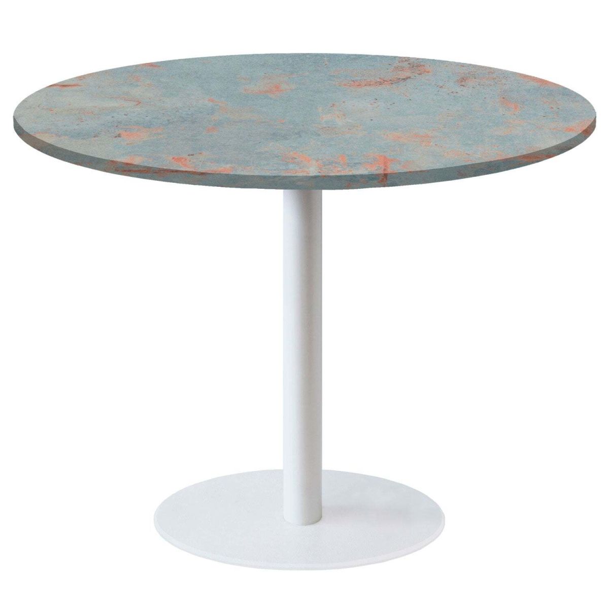 RestooTab Tisch Rome XL rund Gestell weiß - Dekor Stein 120x120x75x120 cm (LxBxHxØ); metall verrostet/grau; Gestell schwarz; rund