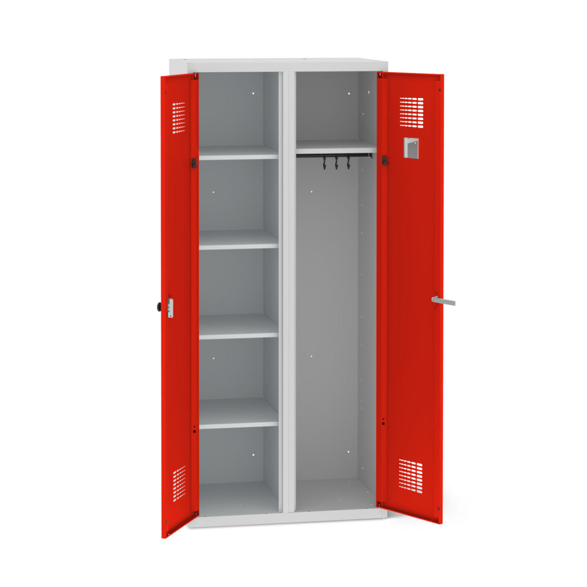 rotstahl Bekleidungsschrank 1 Abteil und 5 Fächer mit lichtgrauem Korpus 60x50x180 cm (BxTxH); rot