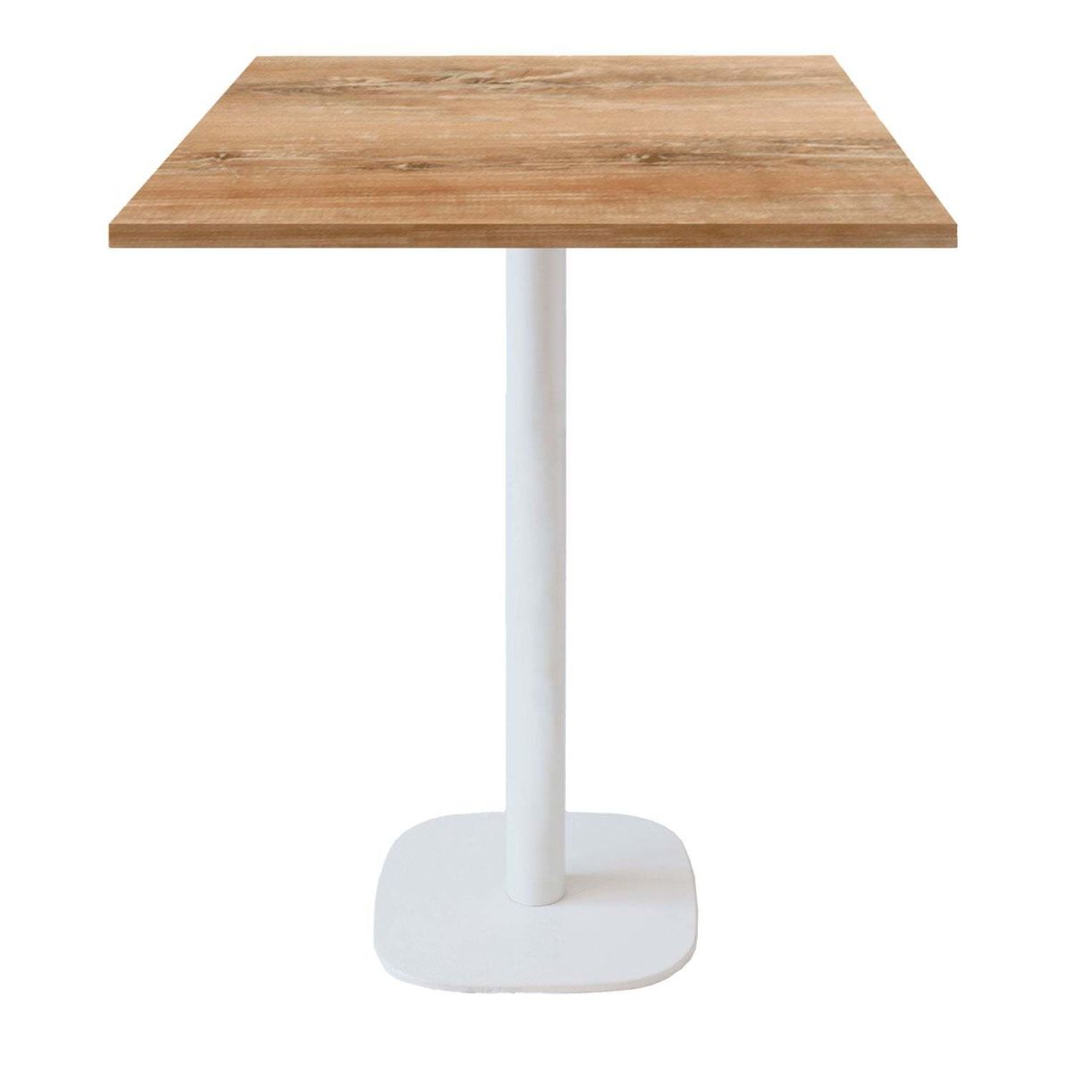 RestooTab Stehtisch Round quadratisch Gestell weiß - Dekor Holz & Uni 70x70x113 cm (LxBxH); Platte eiche antik, Gestell weiß; quadratisch