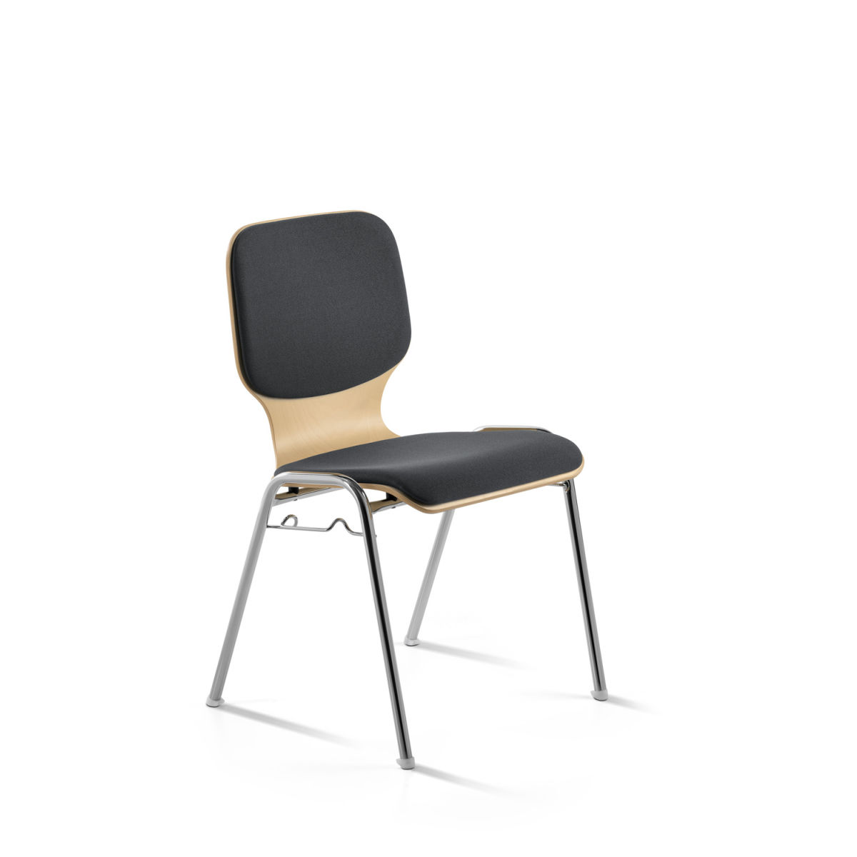 Mayer Sitzmöbel Stapelstuhl Holz gepolstert mit Reihenverbinder 53x50x82 cm (BxTxH); Sitz anthrazit, Gestell chrom