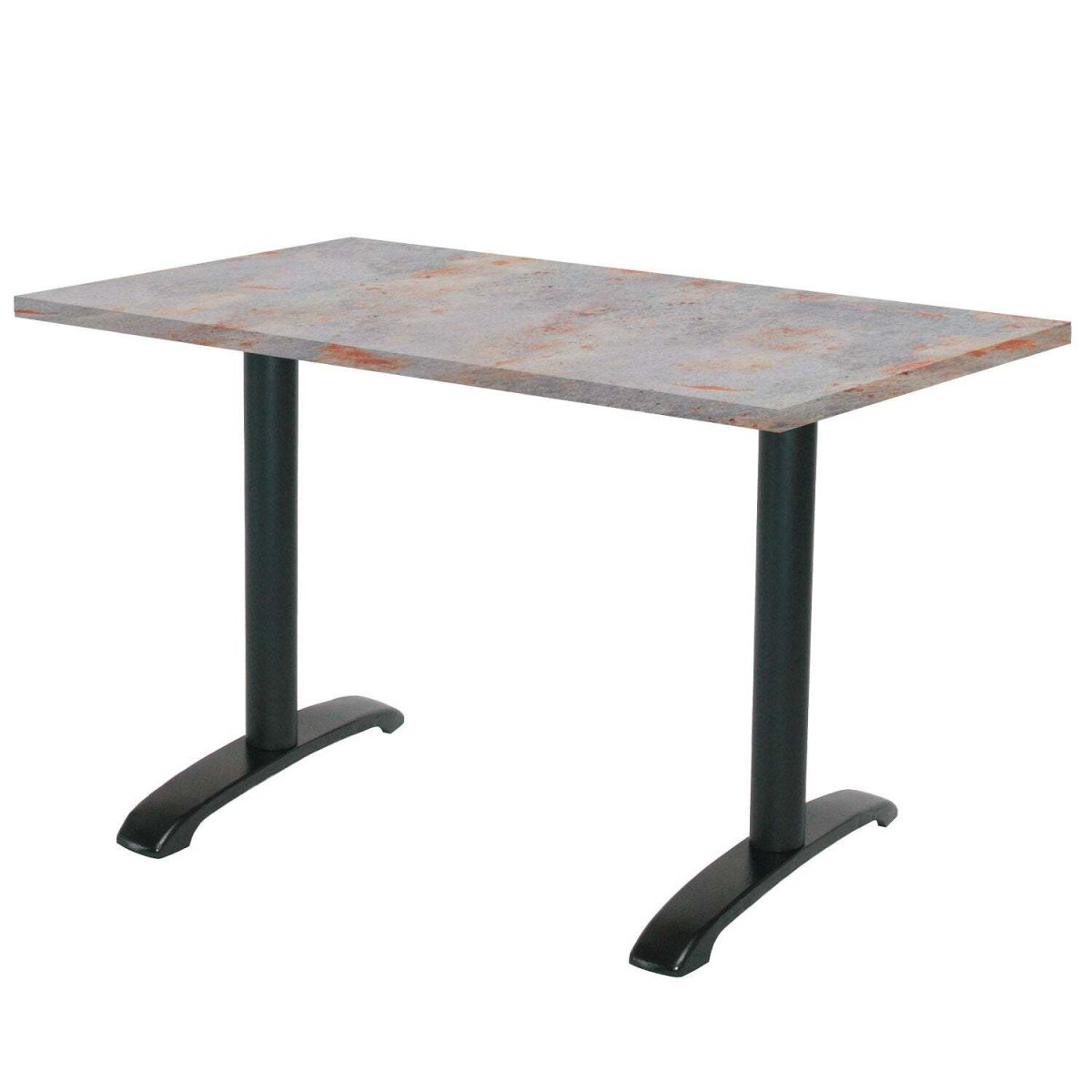 RestooTab Tisch Bazila rechteckig - Dekor Stein & Holz 160x80x74 cm (LxBxH); Platte metall verrostet/grau, Gestell schwarz; rechteckig