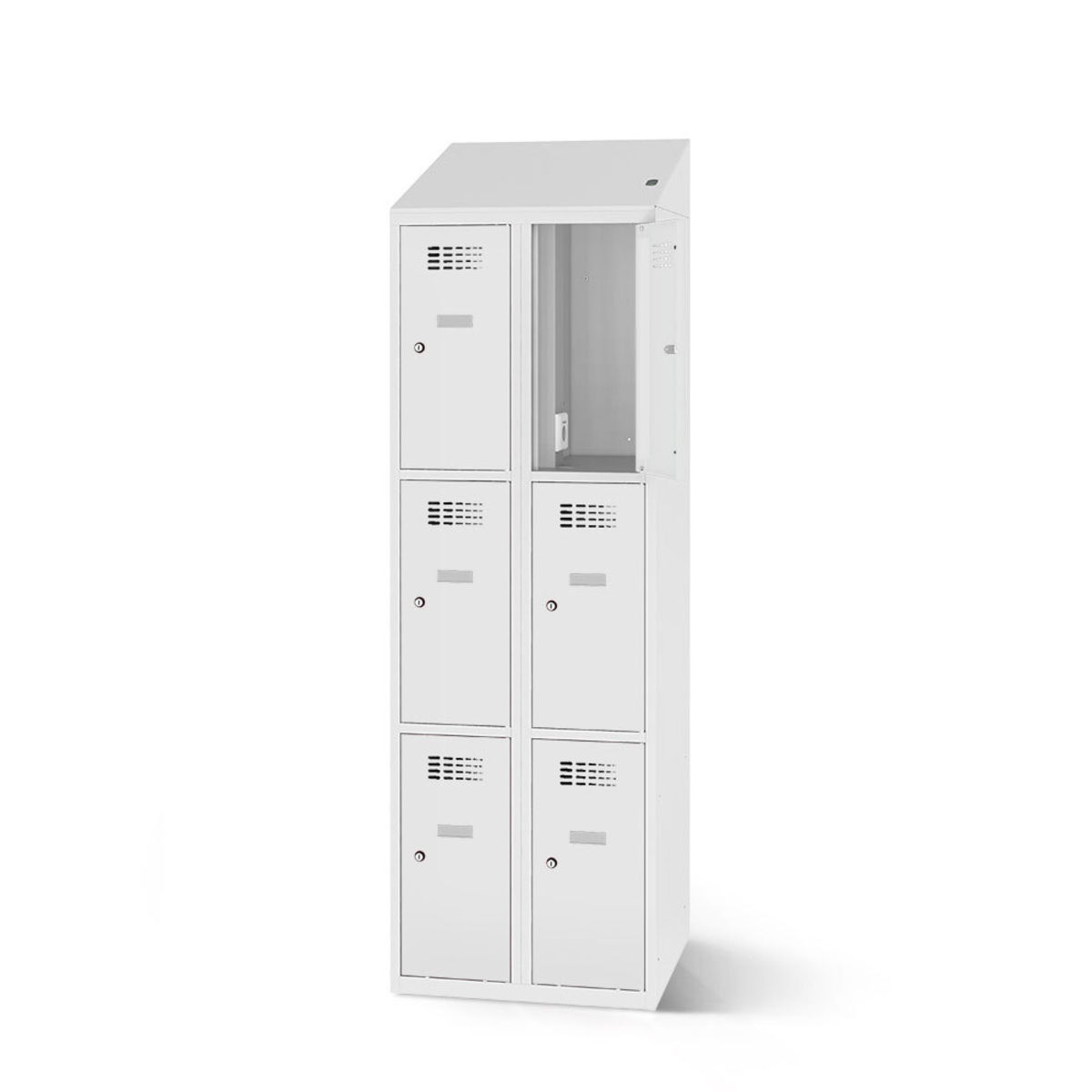 rotstahl Fächerschrank mit Ladefunktion 6 Fächer mit lichtgrauem Korpus 80x200 cm (BxH); hellgrau