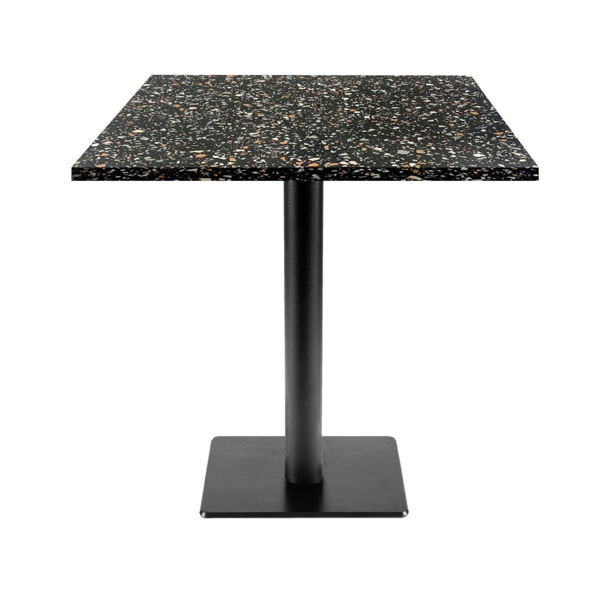 Tavolo Milano-T quadrato - laminato pietra RestooTab; 70x70x75 cm (LxLxH); nero/terazzo; quadrata