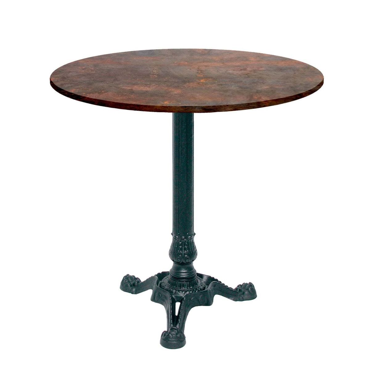 RestooTab Tisch Bistrot rund - Dekor Stein & Holz 70x70x75x70 cm (LxBxHxØ); metall verrostet; Gestell schwarz; rund