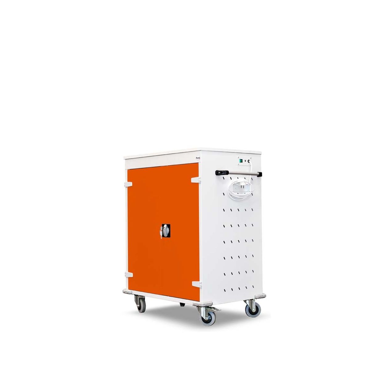 rotstahl Laptopwagen 16 Fächer mit lichtgrauem Korpus 92x106 cm (BxH); orange