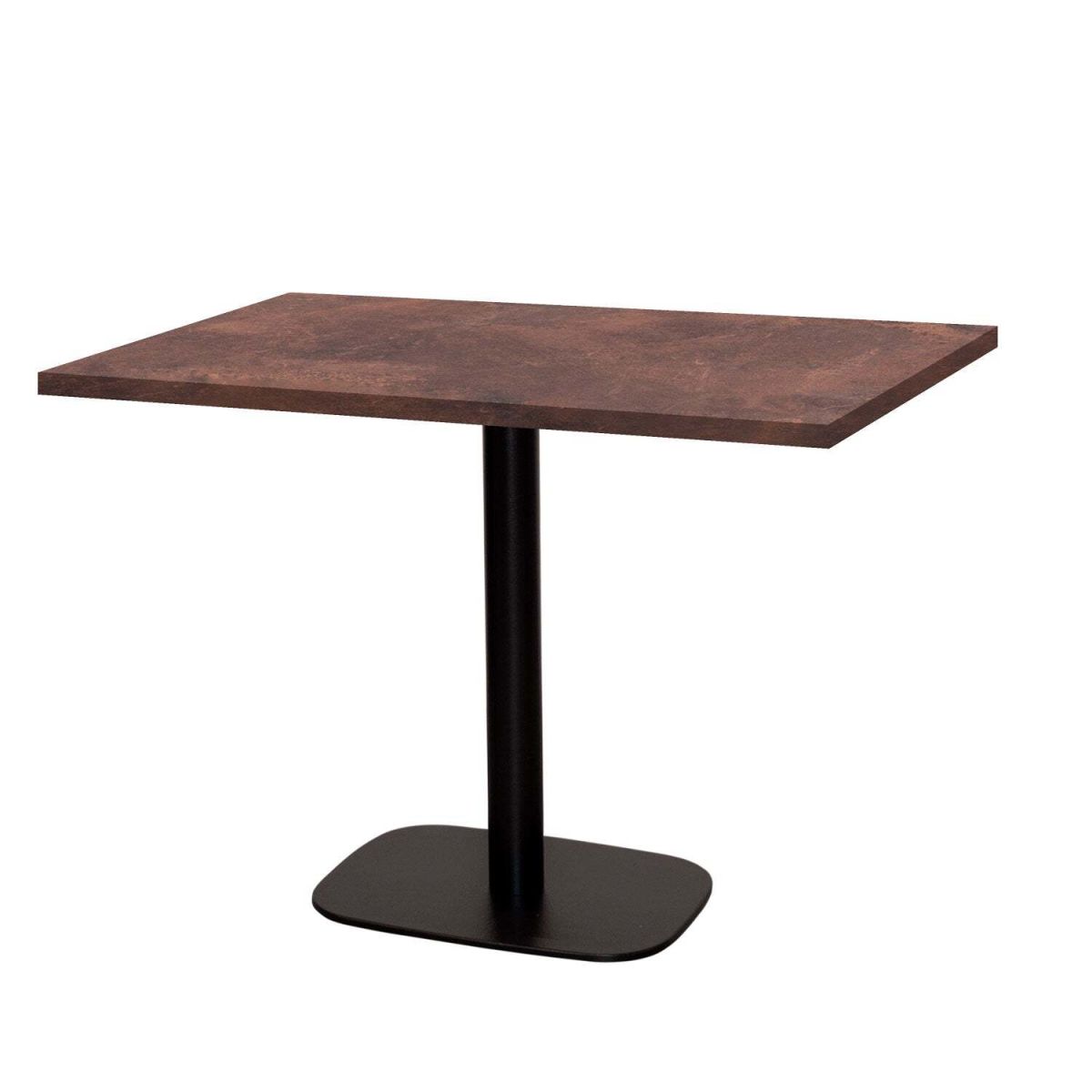 RestooTab Tisch Round rechteckig - Dekor Stein & Holz 120x70x75 cm (LxBxH); Platte metall verrostet, Gestell schwarz; rechteckig